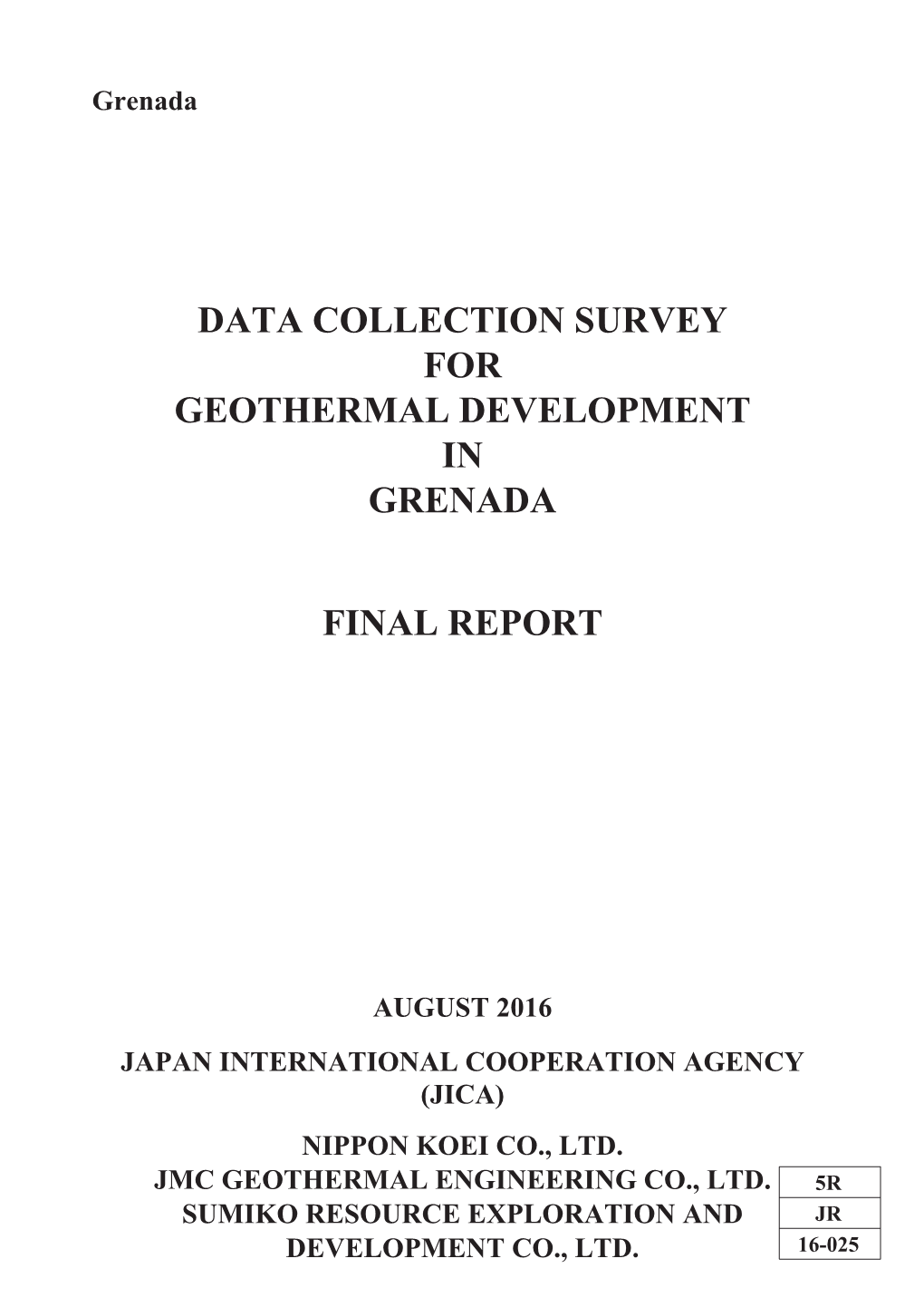 Data Collection Survey for Geothermal Development in Grenada