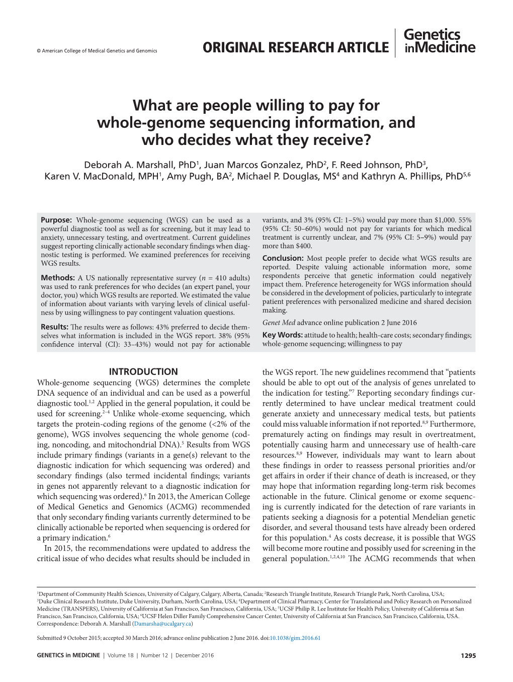 What Are People Willing to Pay for Whole-Genome Sequencing Information, and Who Decides What They Receive?