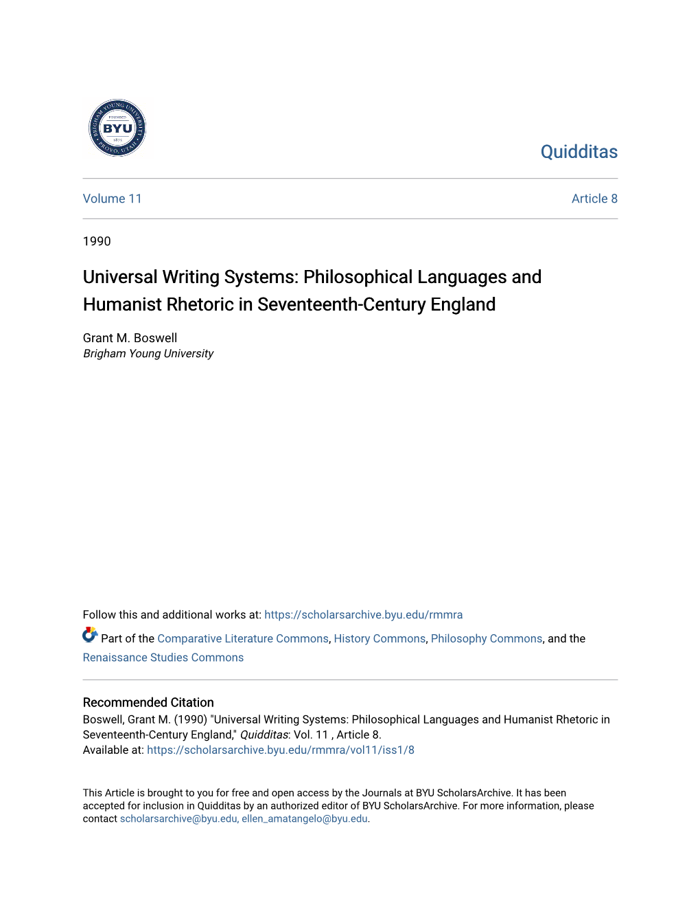 Universal Writing Systems: Philosophical Languages and Humanist Rhetoric in Seventeenth-Century England