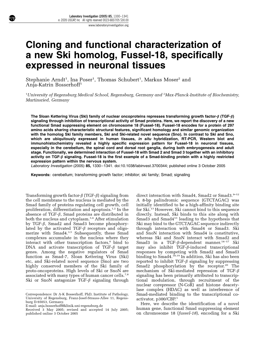 Cloning and Functional Characterization of a New Ski Homolog, Fussel-18, Specifically Expressed in Neuronal Tissues