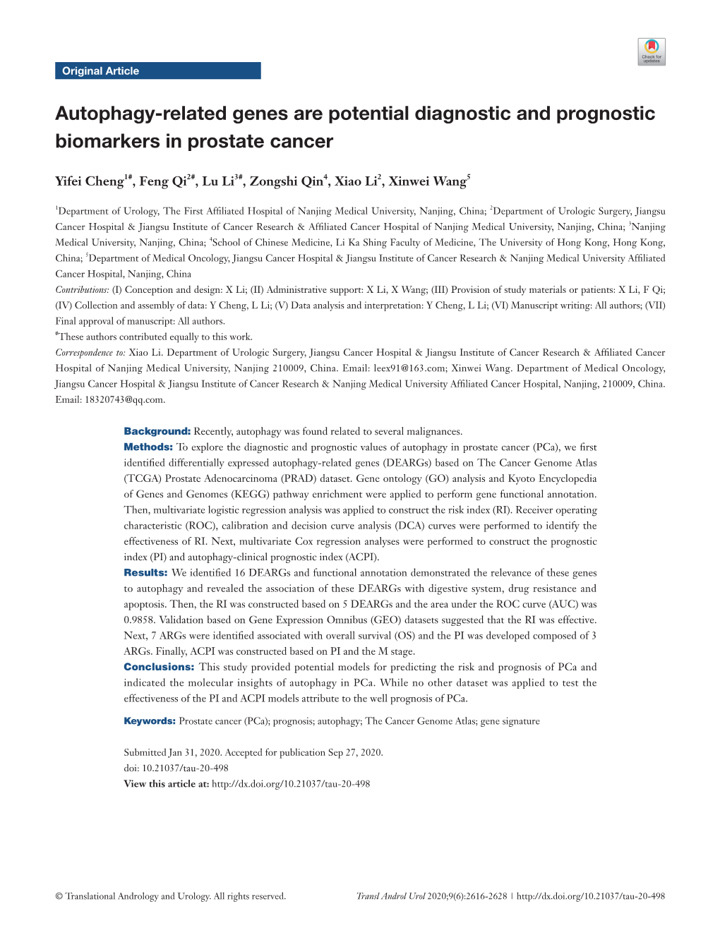 Autophagy-Related Genes Are Potential Diagnostic and Prognostic Biomarkers in Prostate Cancer