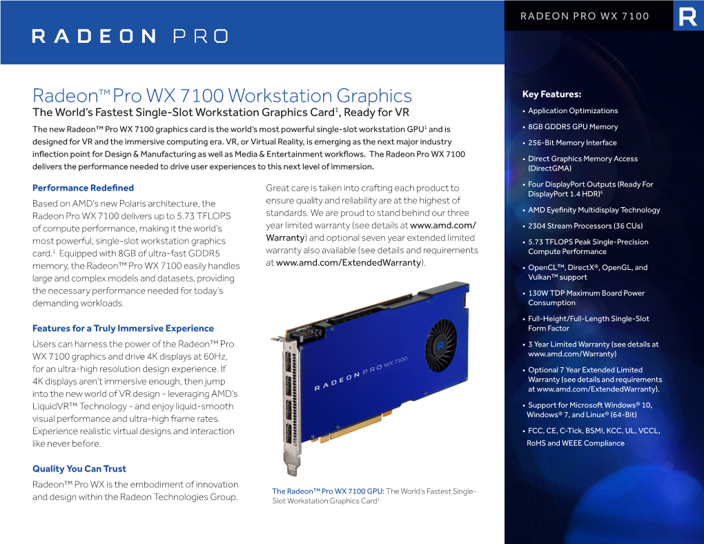 Radeon™ Pro WX 7100 Workstation Graphics