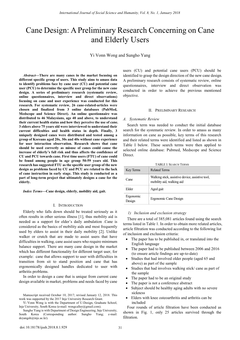 A Preliminary Research Concerning on Cane and Elderly Users