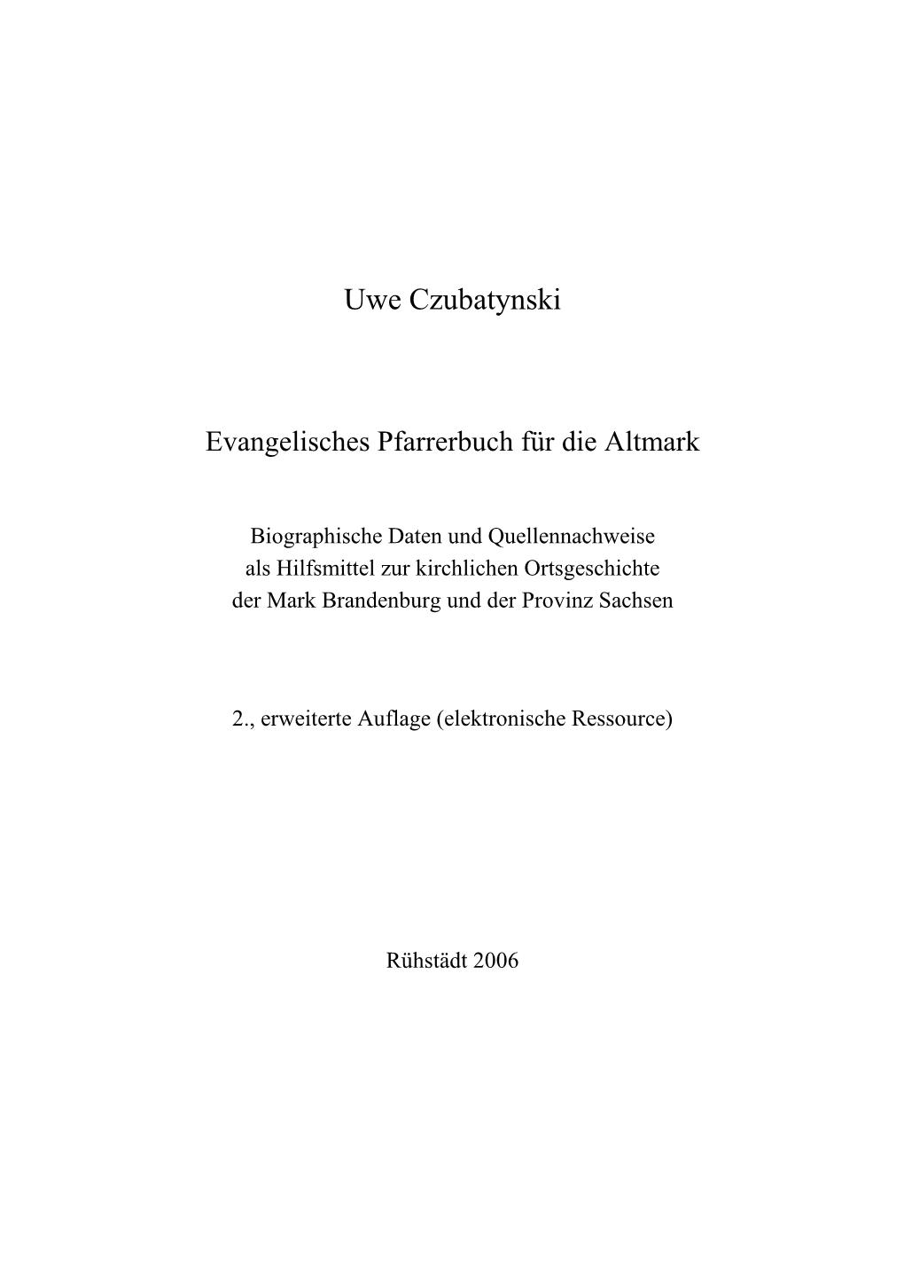 Evangelisches Pfarrerbuch Für Die Altmark