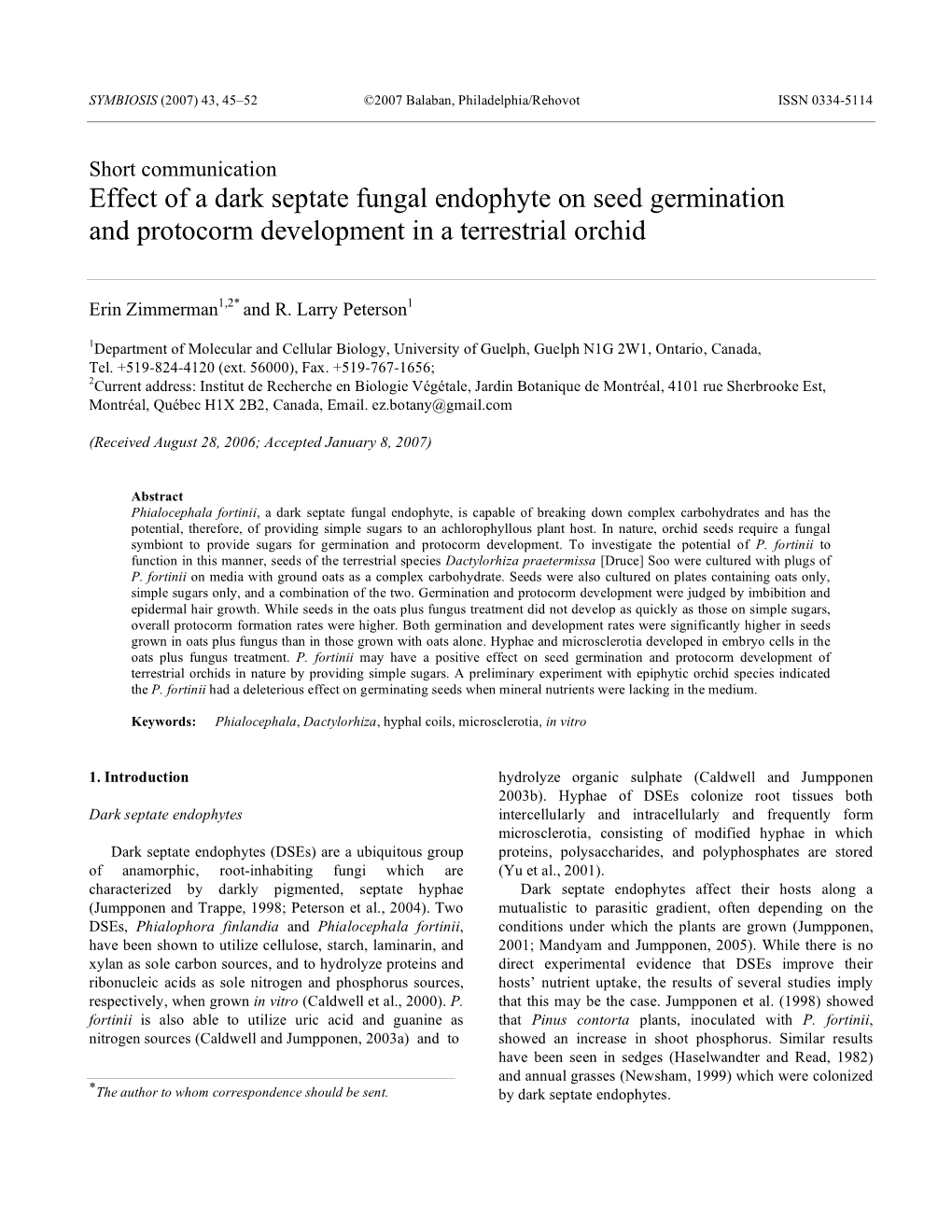 Effect of a Dark Septate Fungal Endophyte on Seed Germination and Protocorm Development in a Terrestrial Orchid