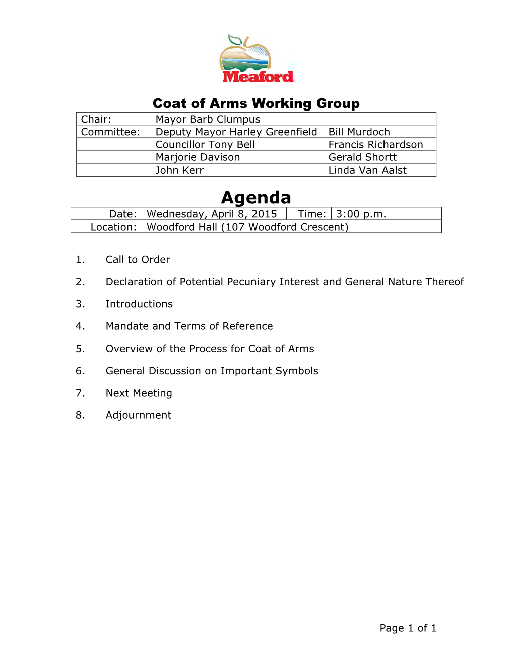 Agenda Date: Wednesday, April 8, 2015 Time: 3:00 P.M