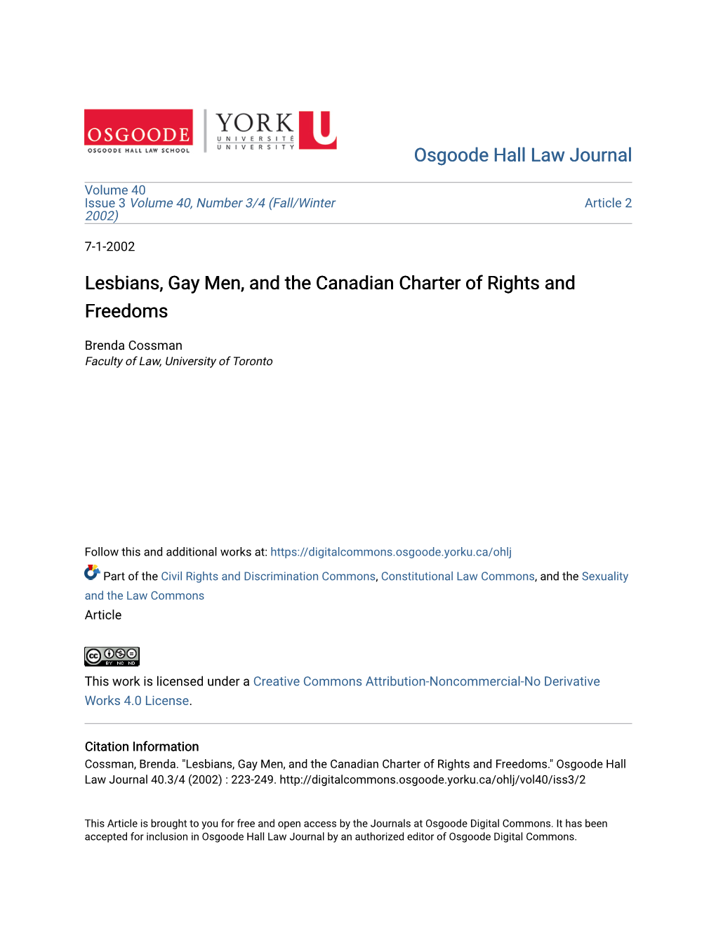 Lesbians, Gay Men, and the Canadian Charter of Rights and Freedoms