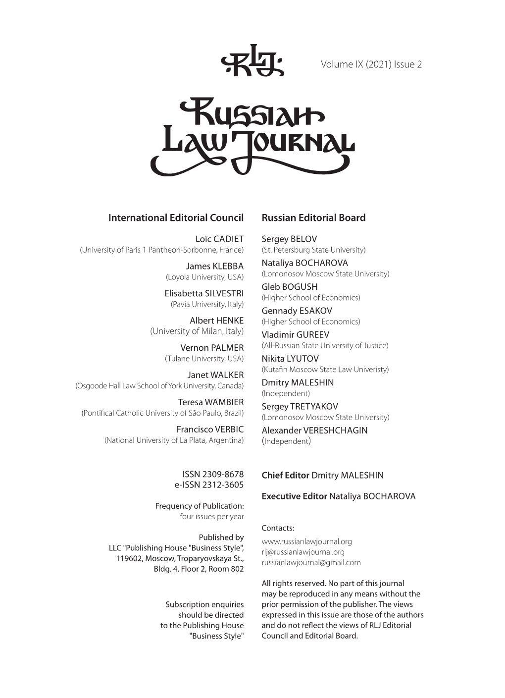Issue 2 International Editorial Council Russian Editorial Board