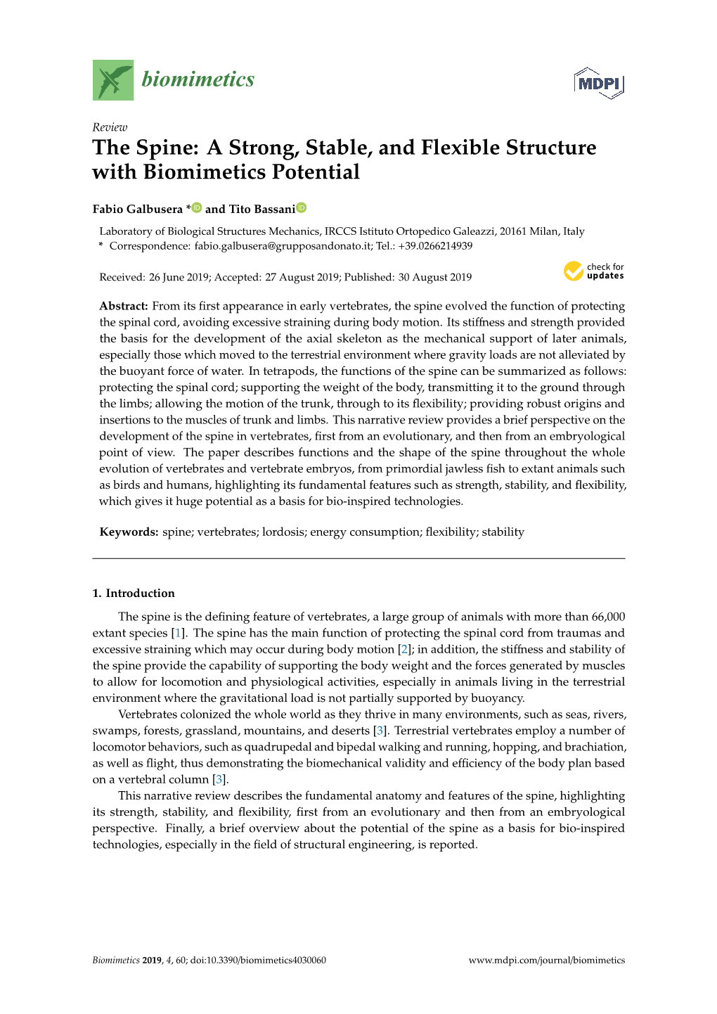 The Spine: a Strong, Stable, and Flexible Structure with Biomimetics Potential