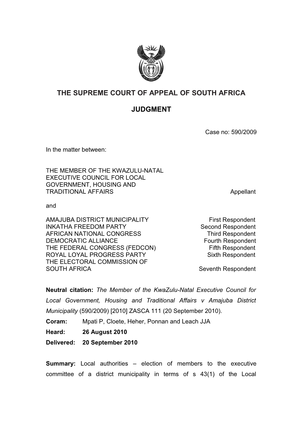 The Supreme Court of Appeal of South Africa s27