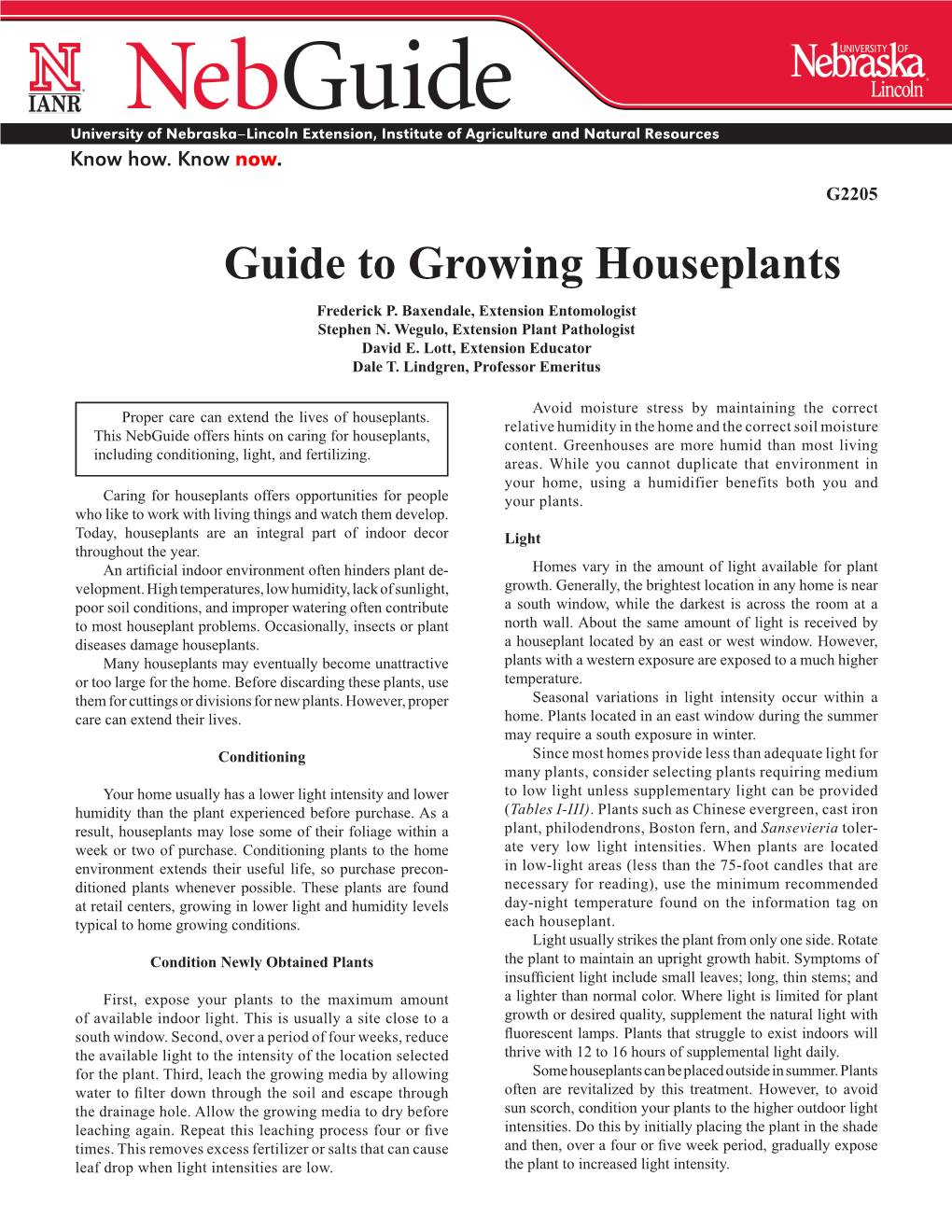 Guide to Growing Houseplants Frederick P