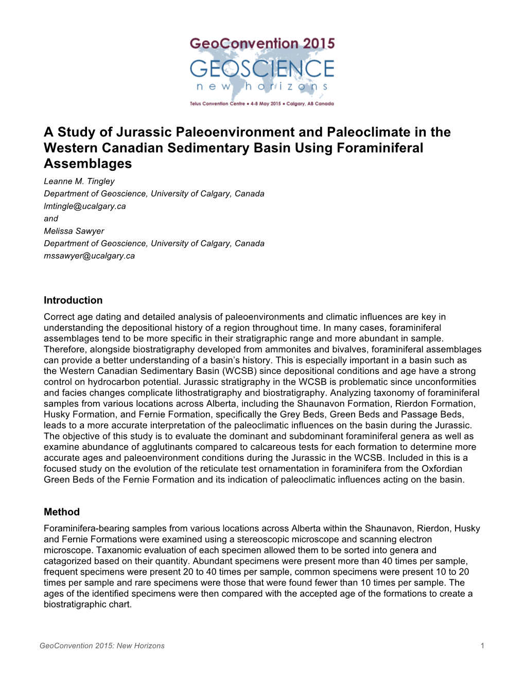 A Study of Jurassic Paleoenvironment and Paleoclimate in the Western Canadian Sedimentary Basin Using Foraminiferal Assemblages Leanne M