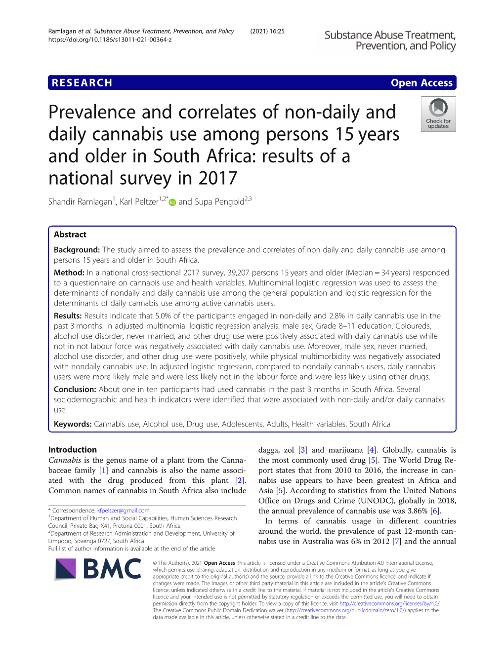 Prevalence and Correlates of Non-Daily and Daily Cannabis Use