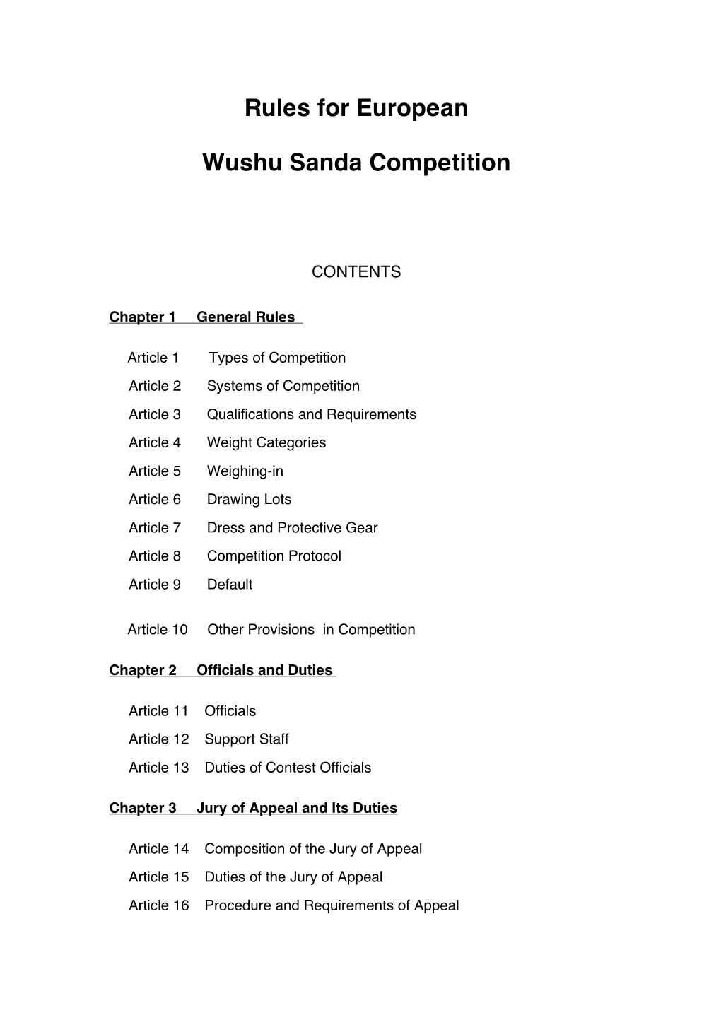 Rules for European Wushu Sanda Competition