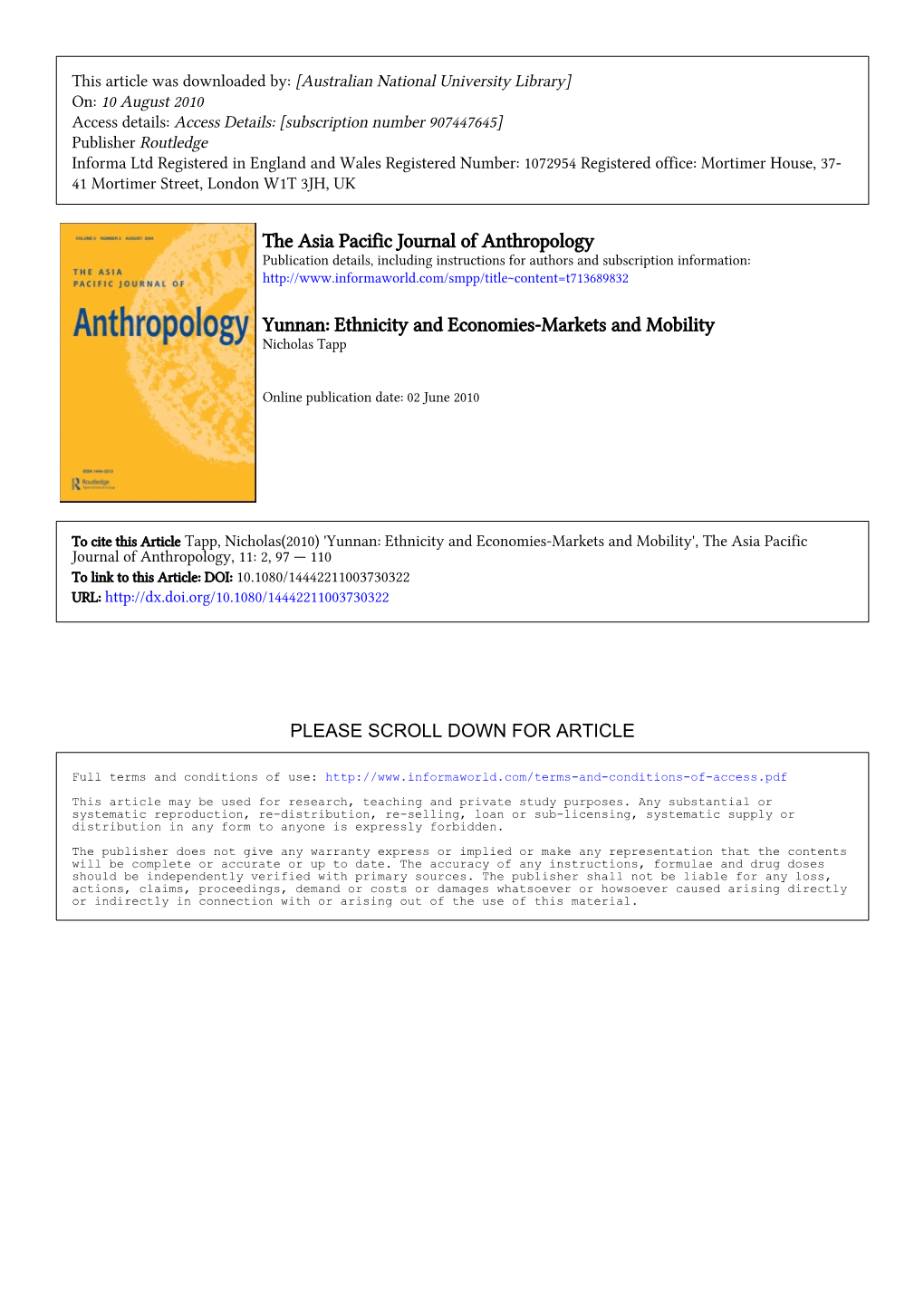 The Asia Pacific Journal of Anthropology Yunnan: Ethnicity And