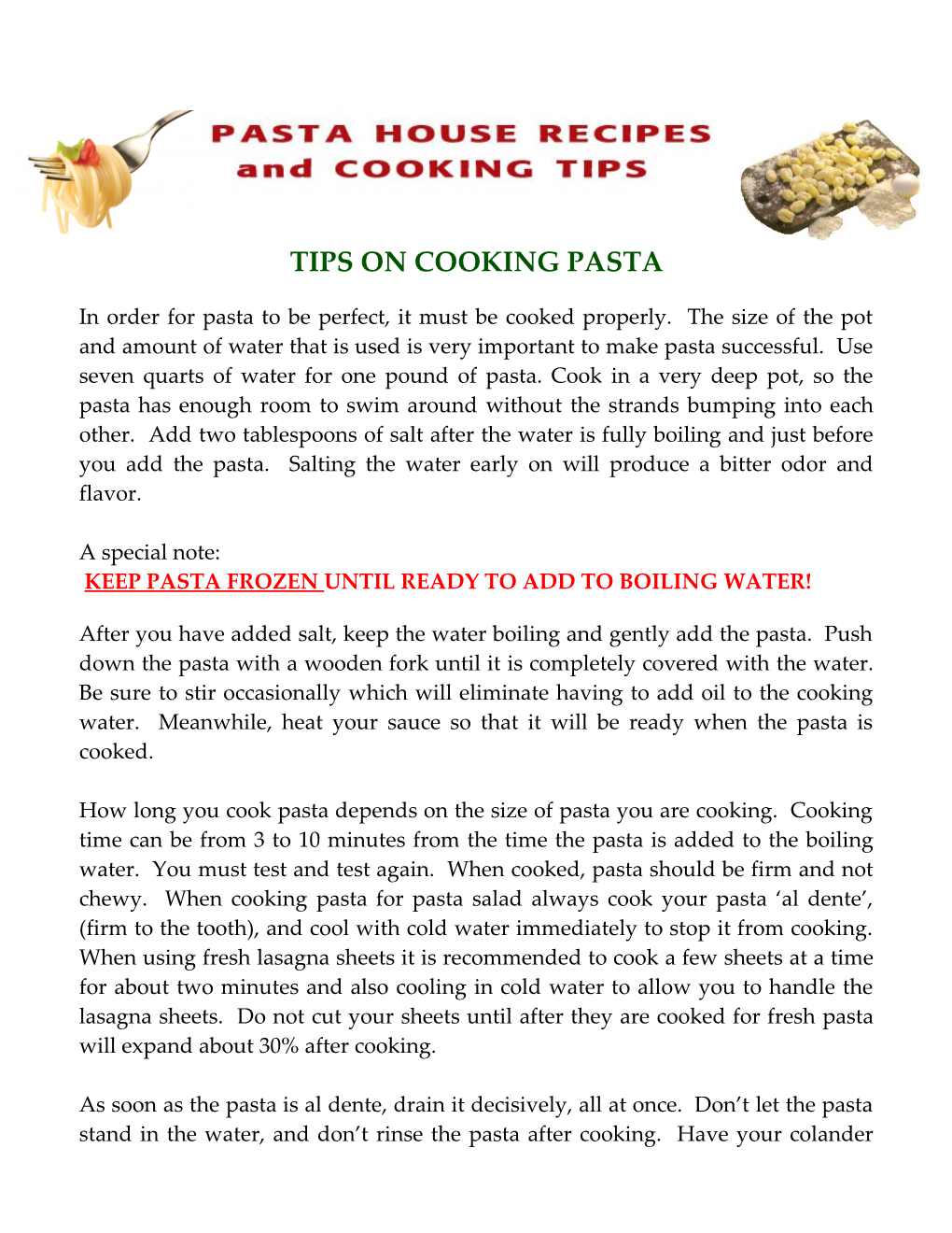 Tips on Cooking Pasta