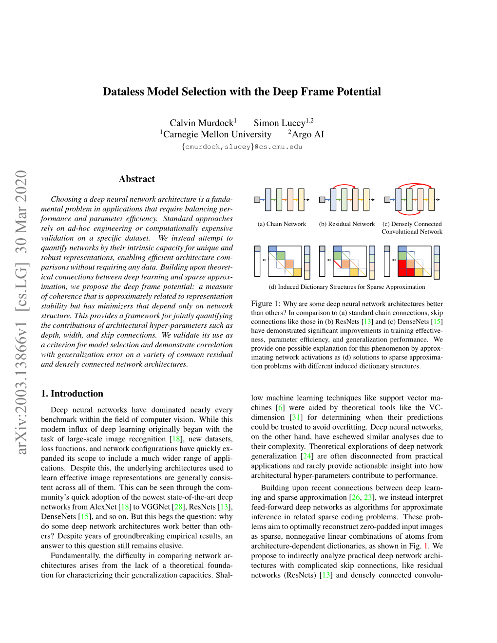 Dataless Model Selection with the Deep Frame Potential