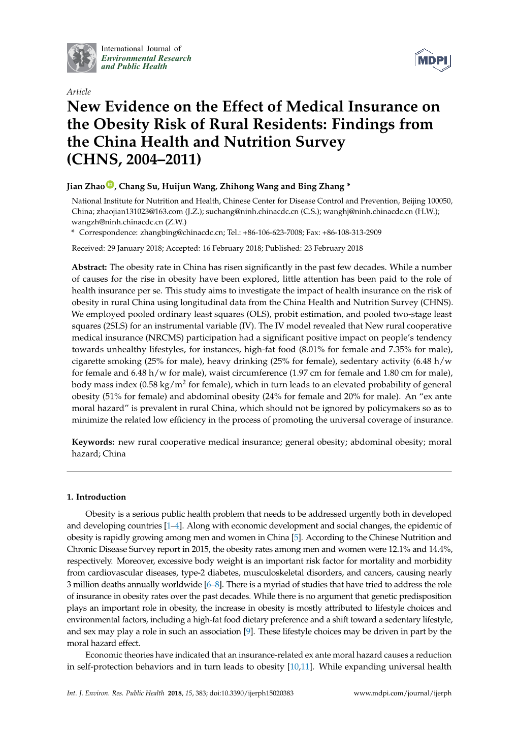 New Evidence on the Effect of Medical Insurance on the Obesity Risk of Rural Residents: Findings from the China Health and Nutrition Survey (CHNS, 2004–2011)