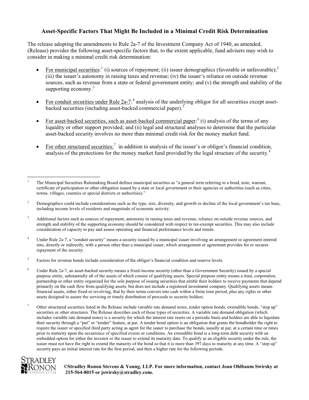 Asset-Specific Factors That Might Be Included in a Minimal Credit Risk Determination