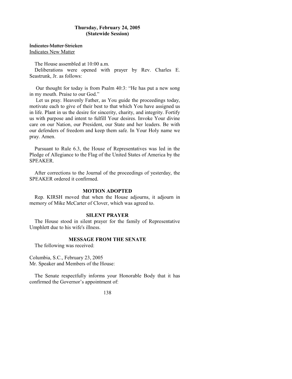 House Journal for Feb. 24, 2005 - South Carolina Legislature Online