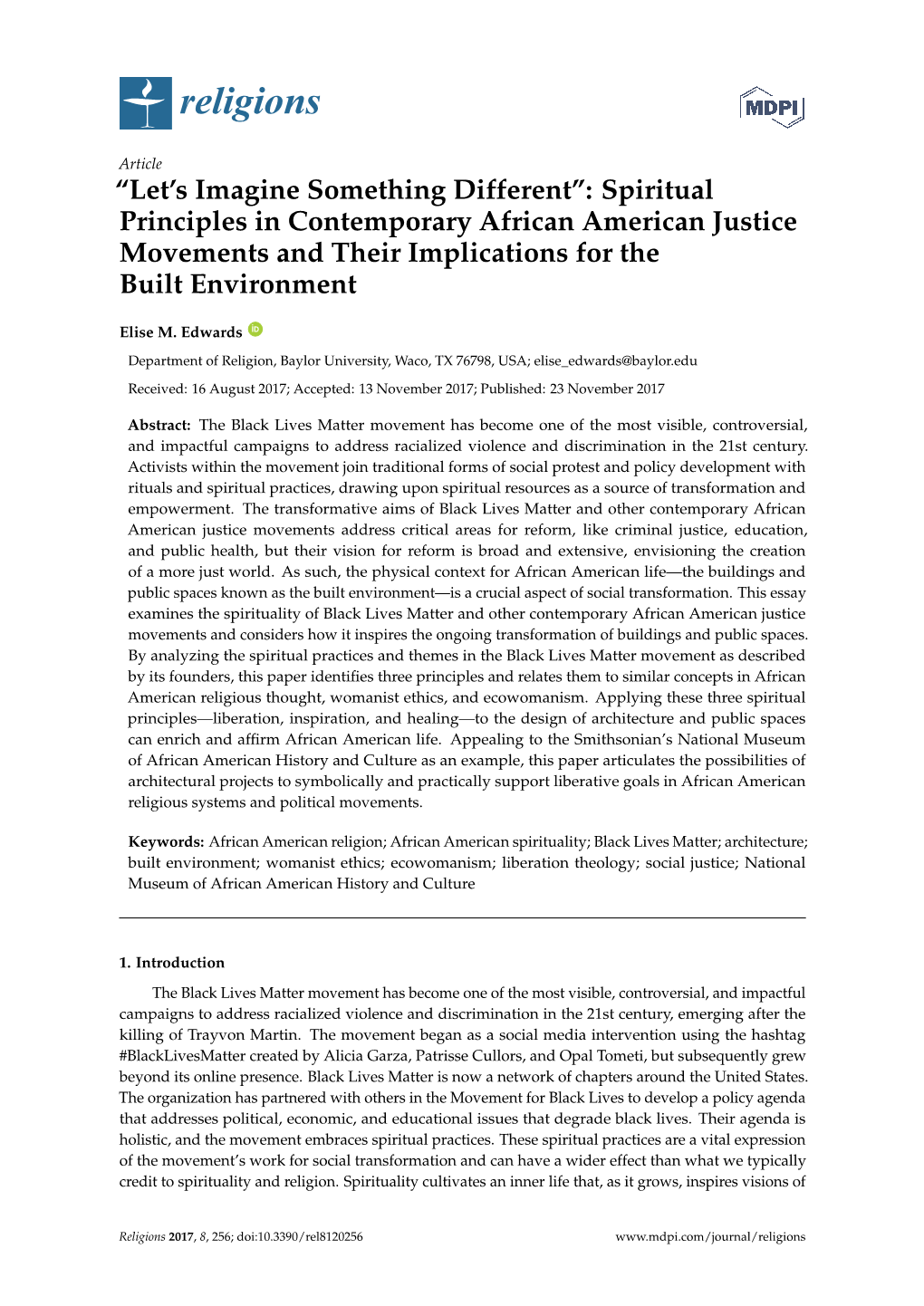 Spiritual Principles in Contemporary African American Justice Movements and Their Implications for the Built Environment