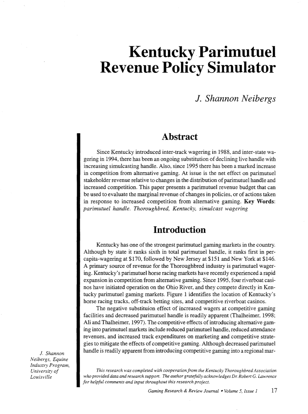 Kentucky Parimutuel Revenue Policy Simulator