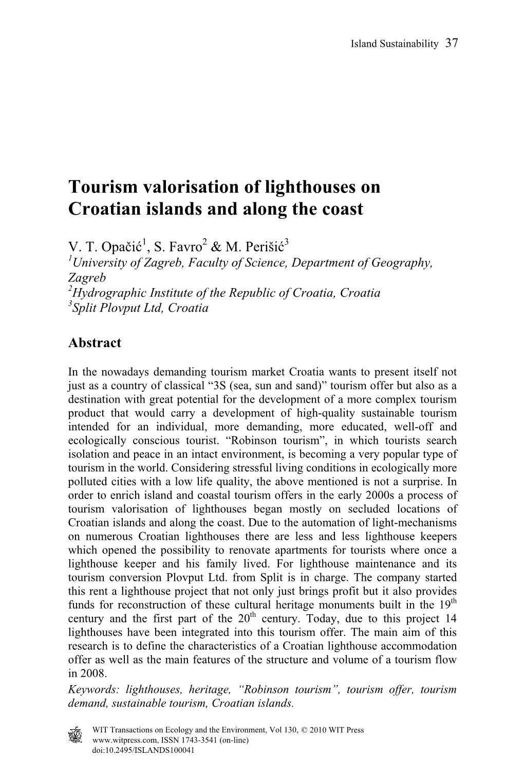 Tourism Valorisation of Lighthouses on Croatian Islands and Along the Coast