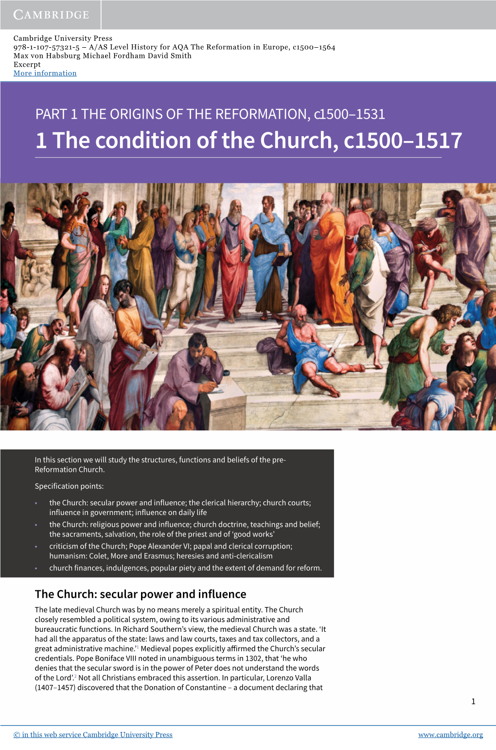 1 the Condition of the Church, C1500–1517