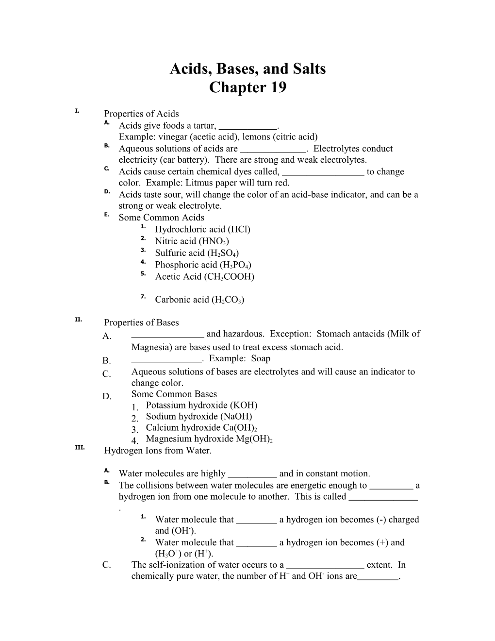 Acids, Bases, and Salts