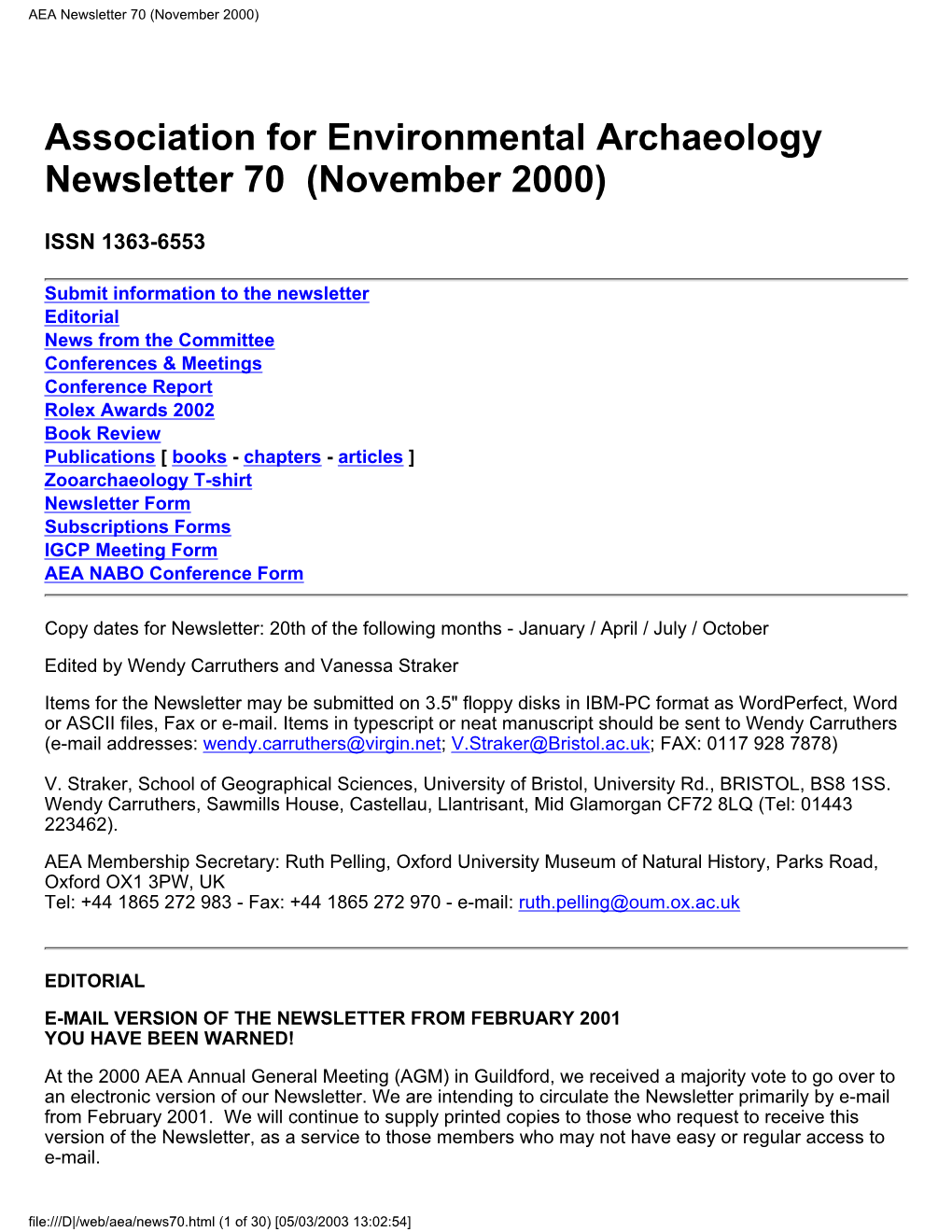 AEA Newsletter 70 (November 2000)