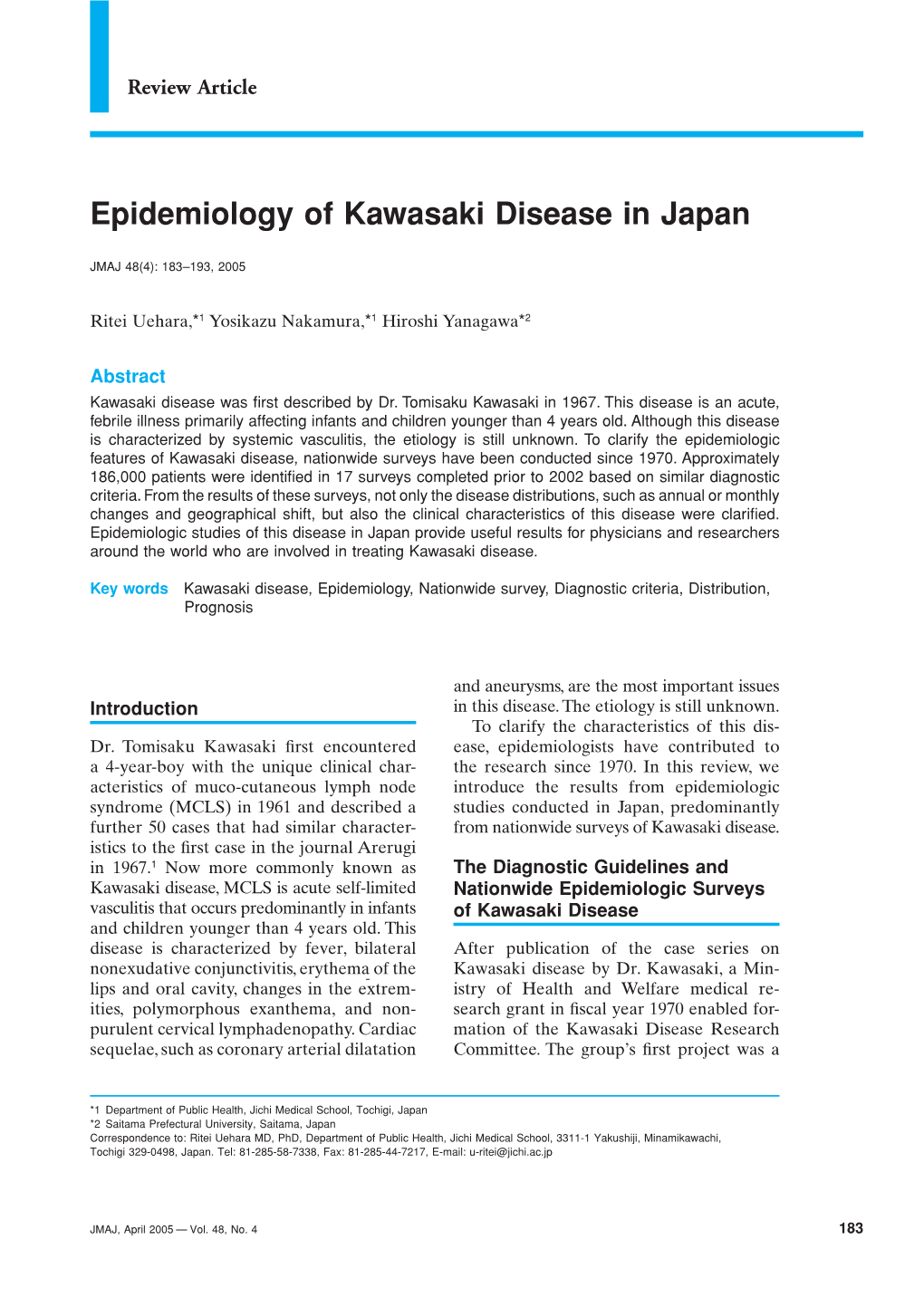 Epidemiology of Kawasaki Disease in Japan