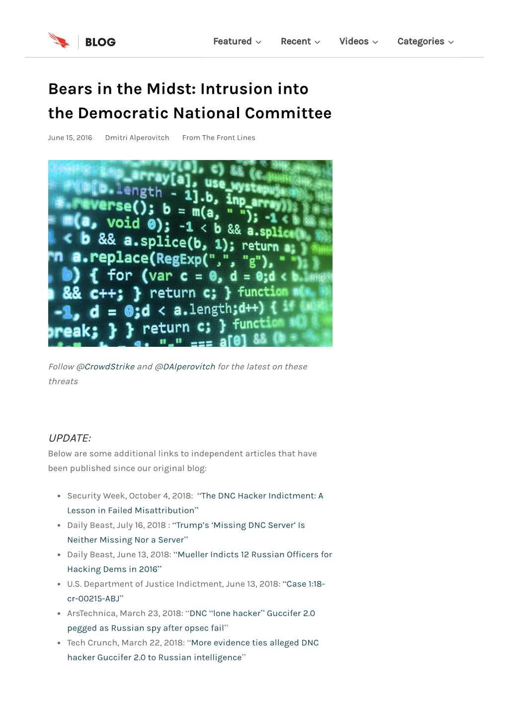 Intrusion Into the Democratic National Committee