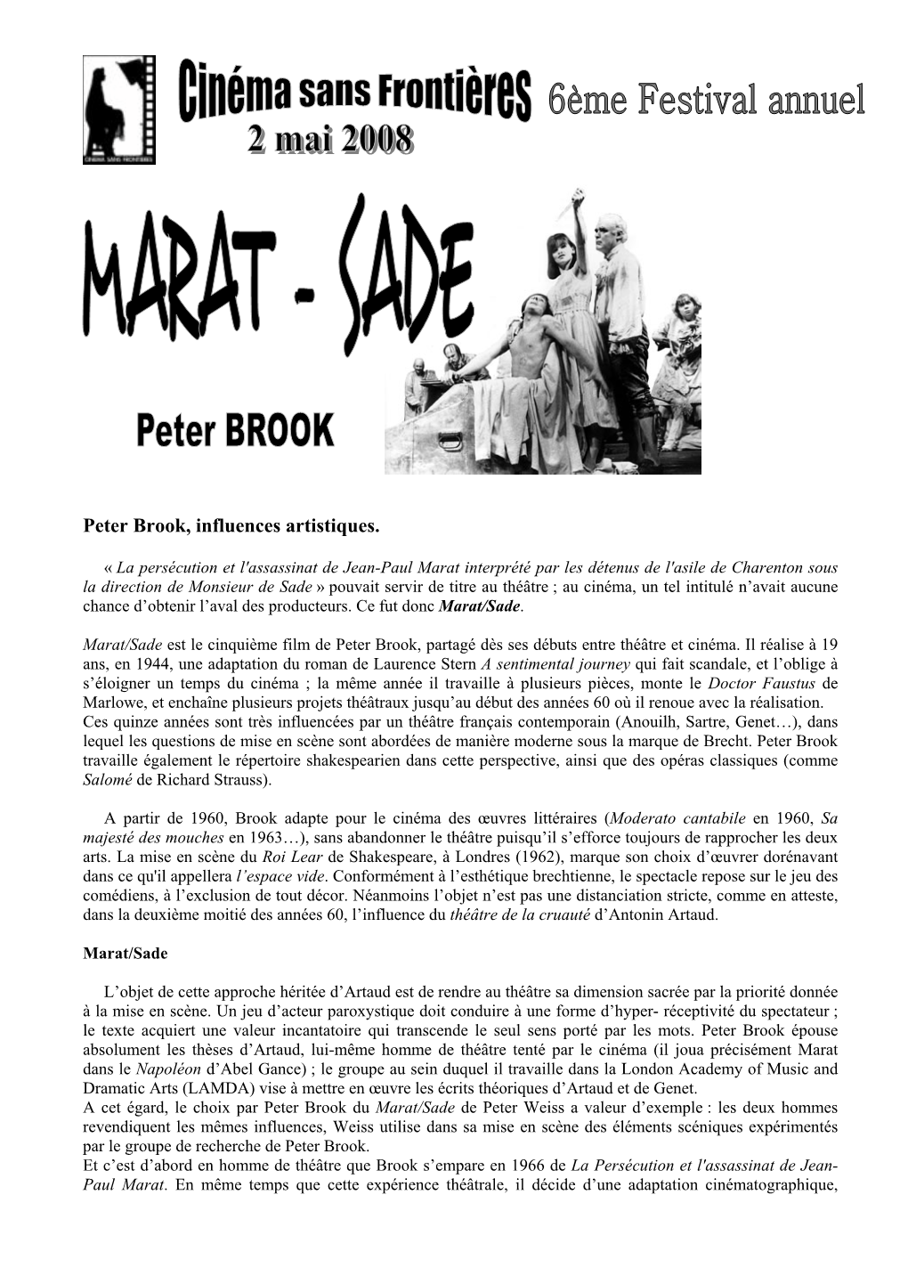 Peter Brook, Influences Artistiques