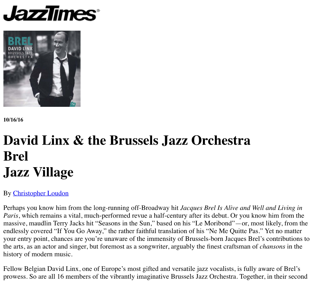 David Linx & the Brussels Jazz Orchestra Brel Jazz Village