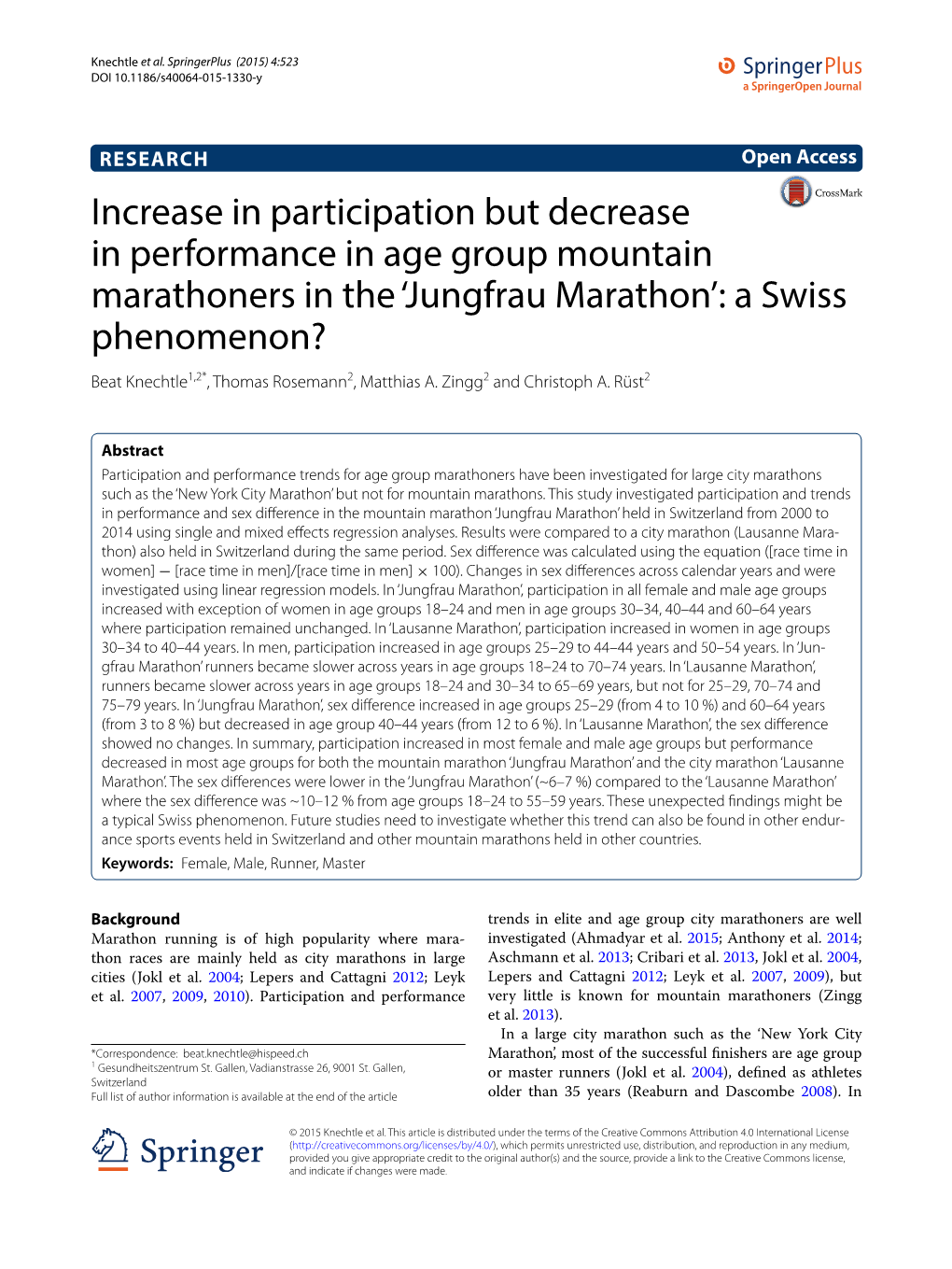 Increase in Participation but Decrease in Performance in Age Group