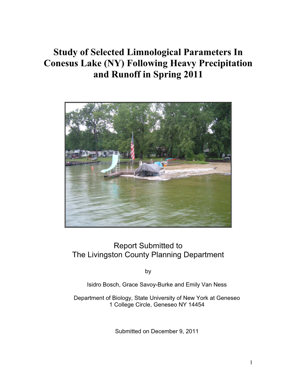 Study of Selected Limnological Parameters in Conesus Lake (NY) Following Heavy Precipitation and Runoff in Spring 2011