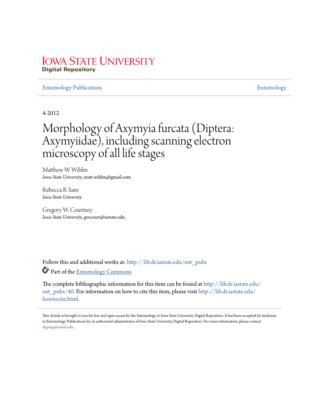 Morphology of Axymyia Furcata