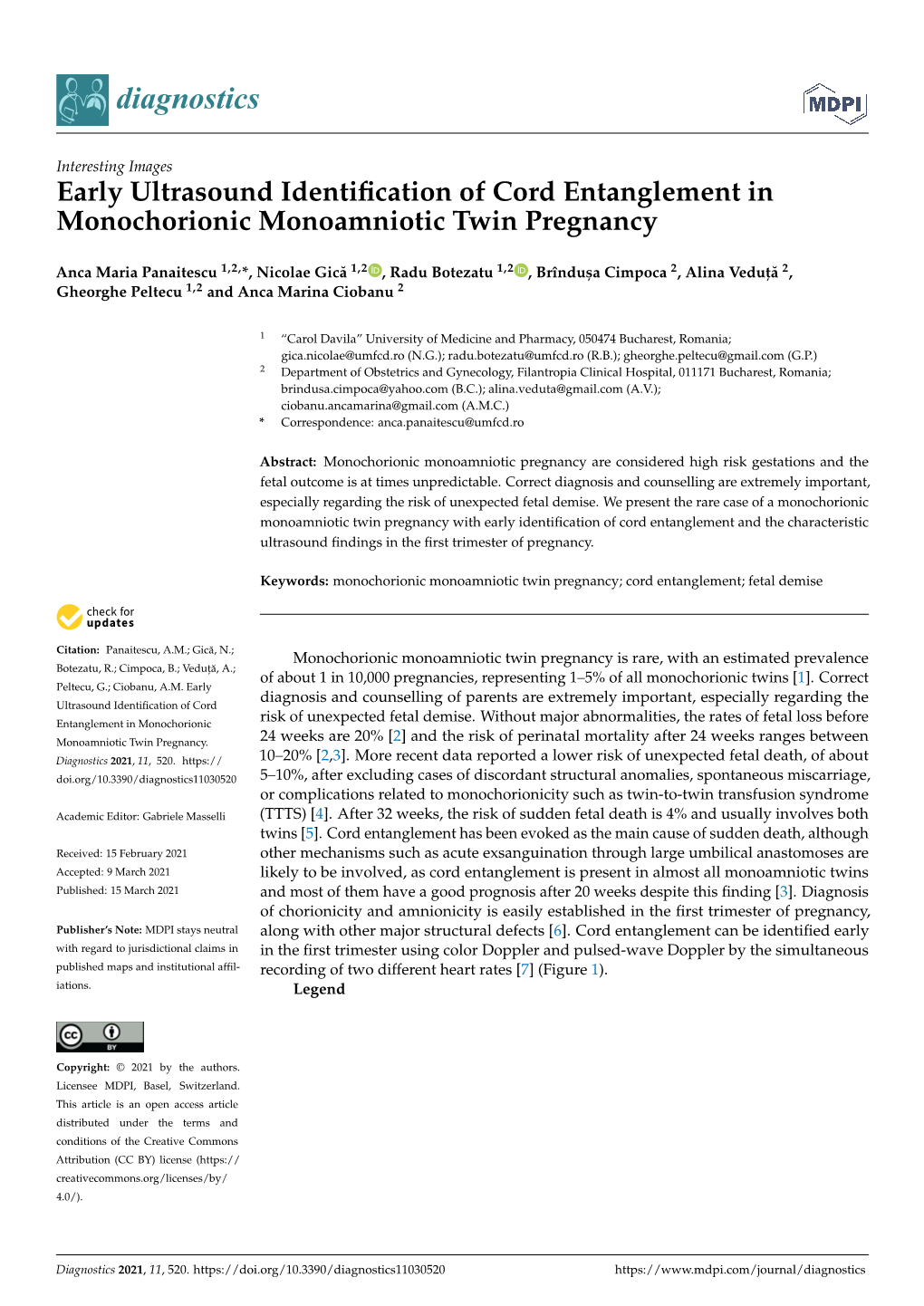 Early Ultrasound Identification of Cord Entanglement in Monochorionic Monoamniotic Twin Pregnancy
