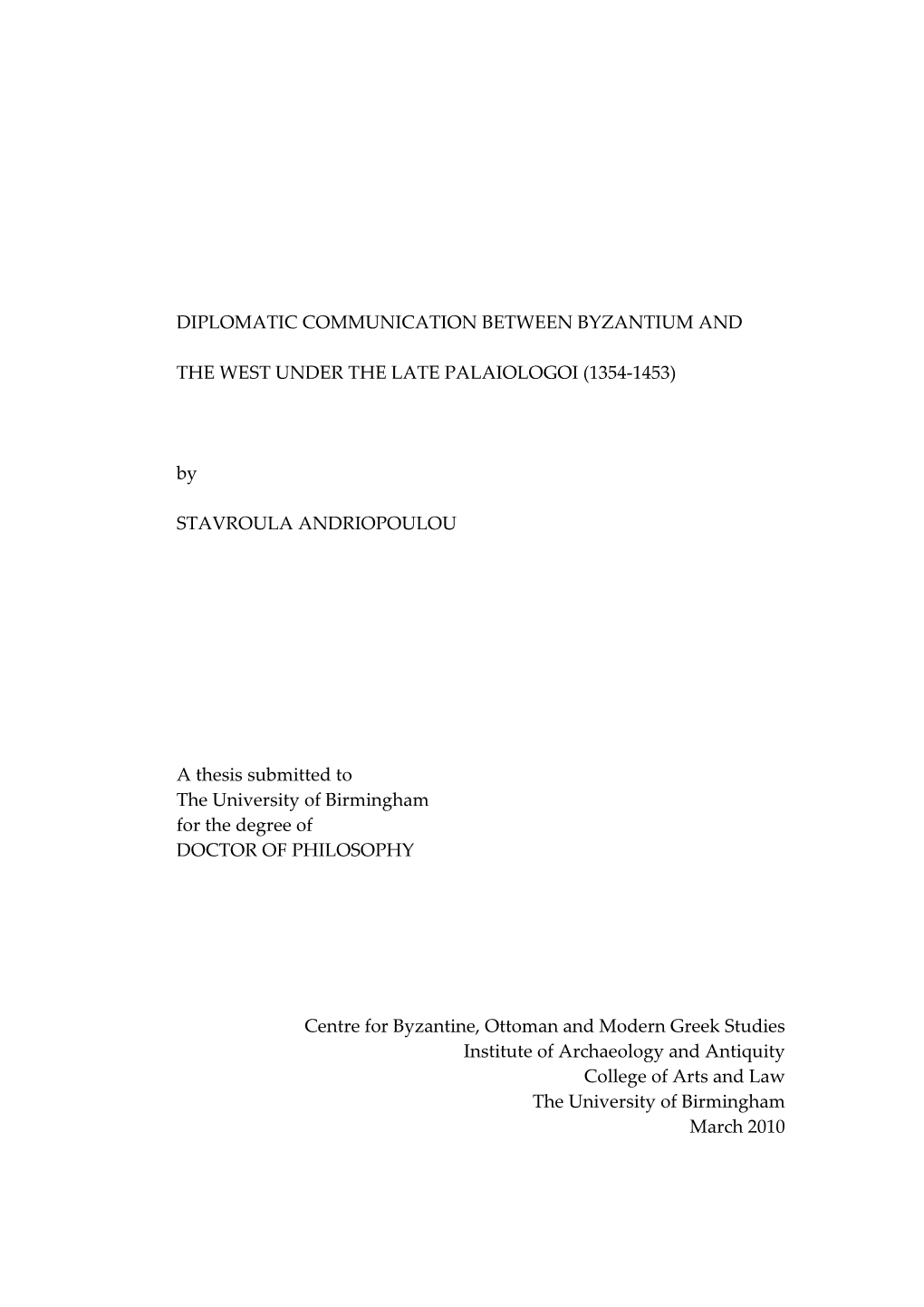 Diplomatic Communication Between Byzantium and the West in the Late Fourteenth and Early Fifteenth Century