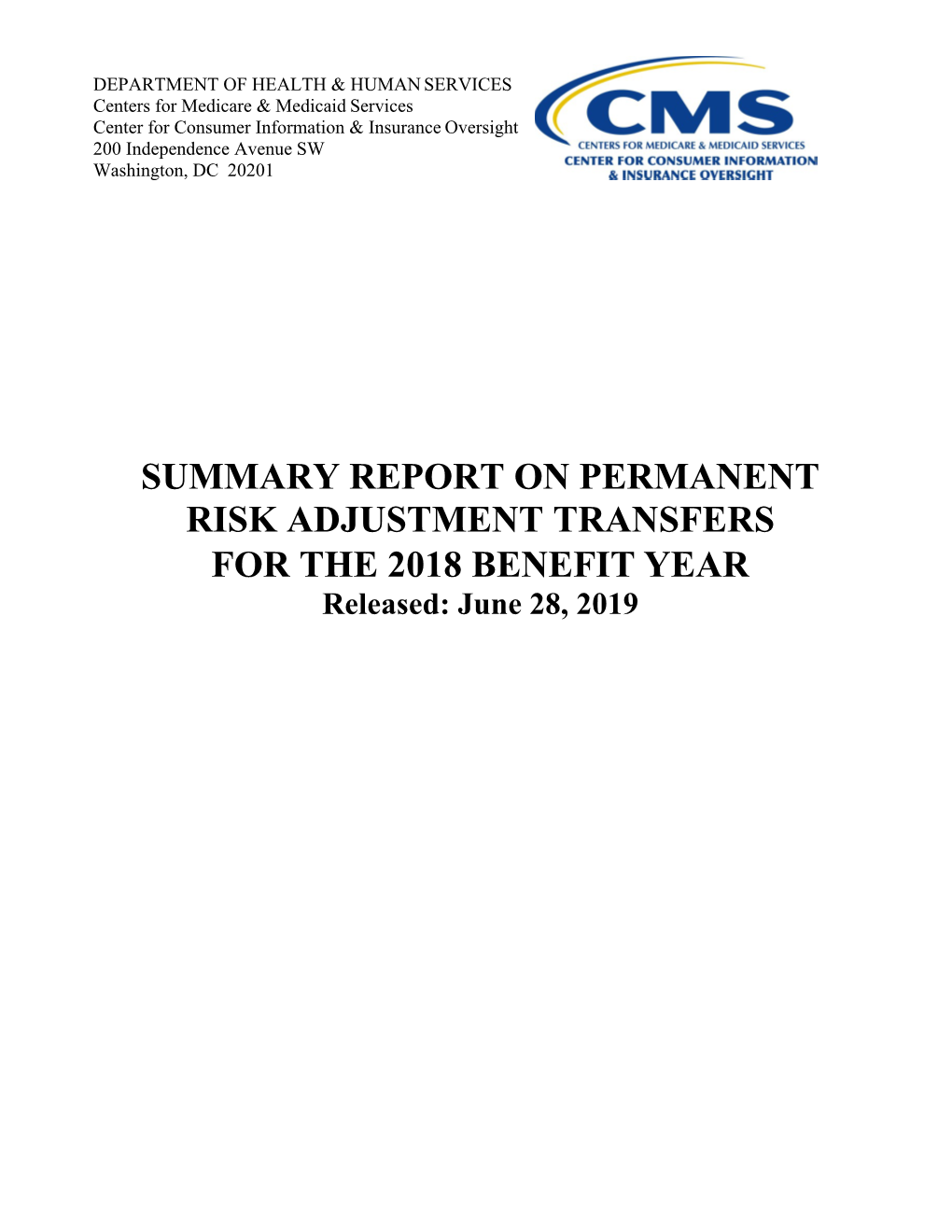 Benefit Year 2018 Risk Adjustment Summary Report