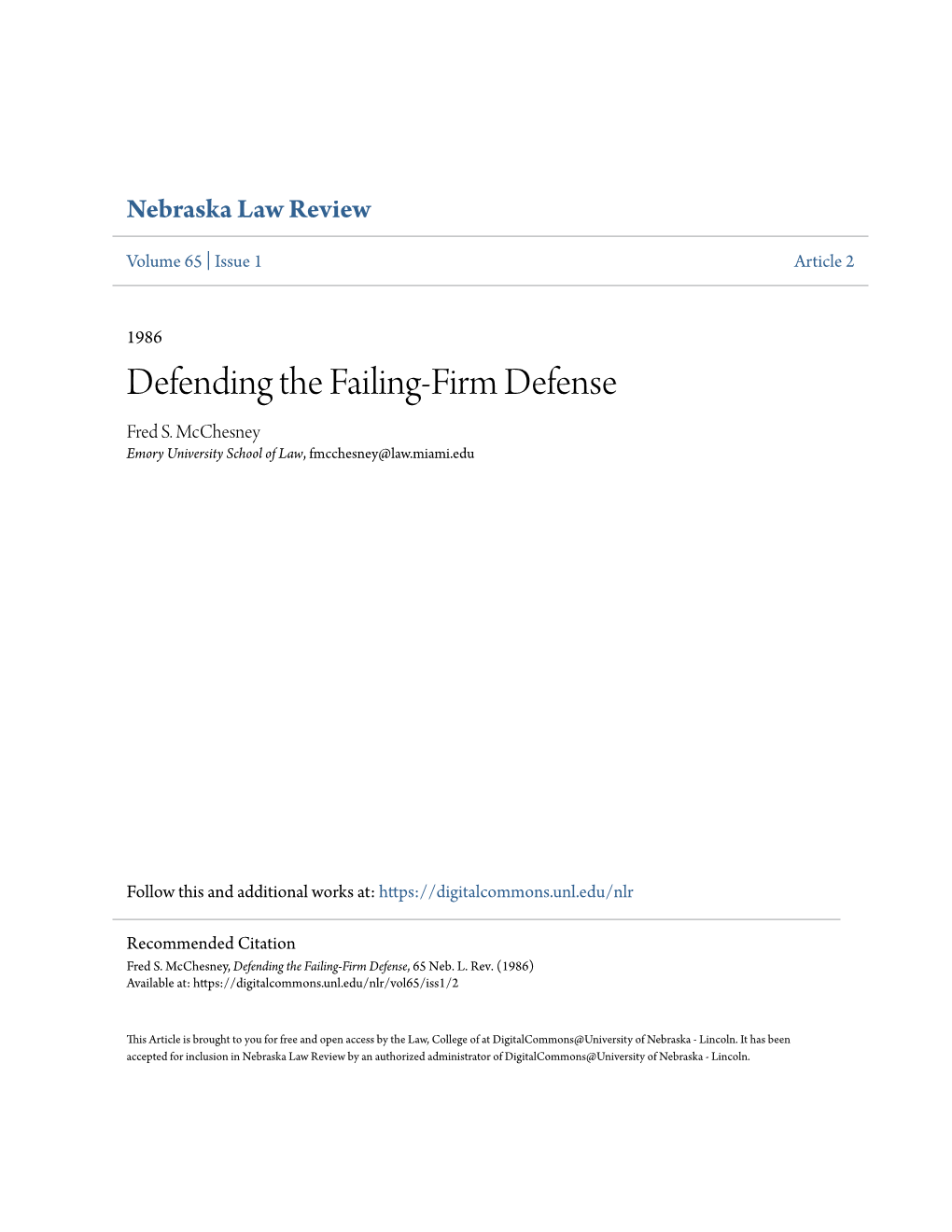 Defending the Failing-Firm Defense Fred S