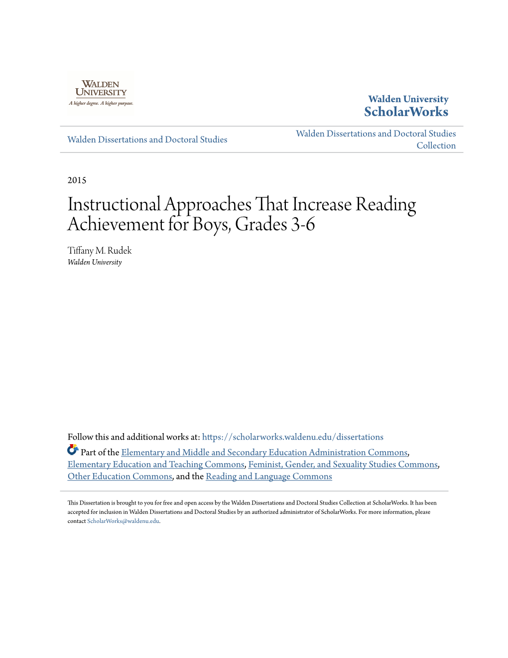 Instructional Approaches That Increase Reading Achievement for Boys, Grades 3-6 Tiffany M