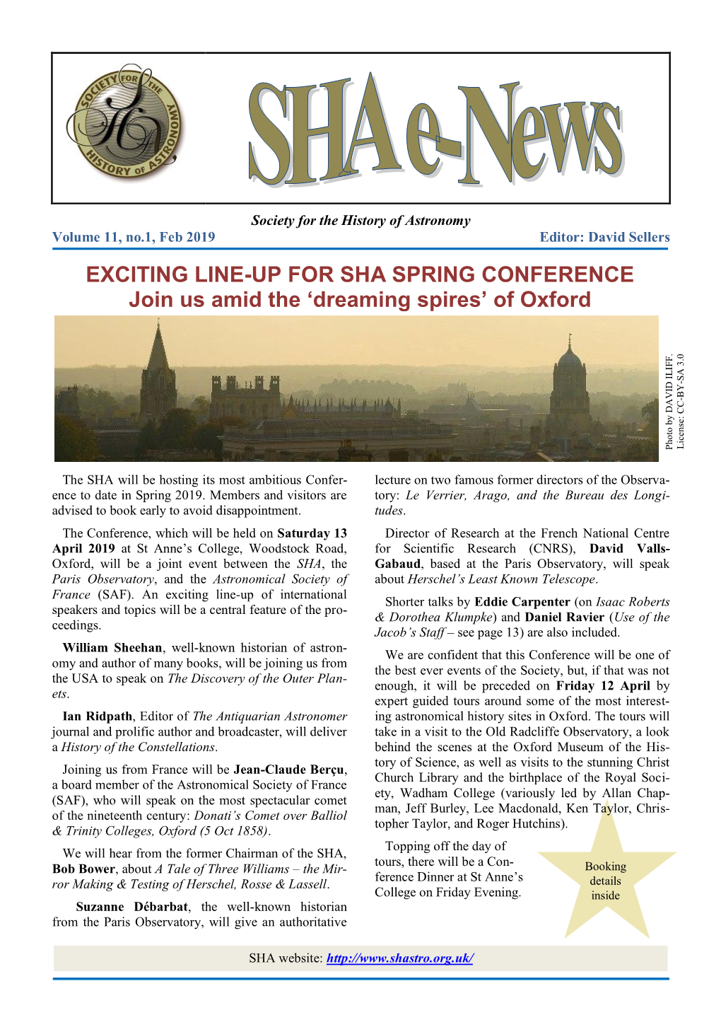 EXCITING LINE-UP for SHA SPRING CONFERENCE Join Us Amid the ‘Dreaming Spires’ of Oxford