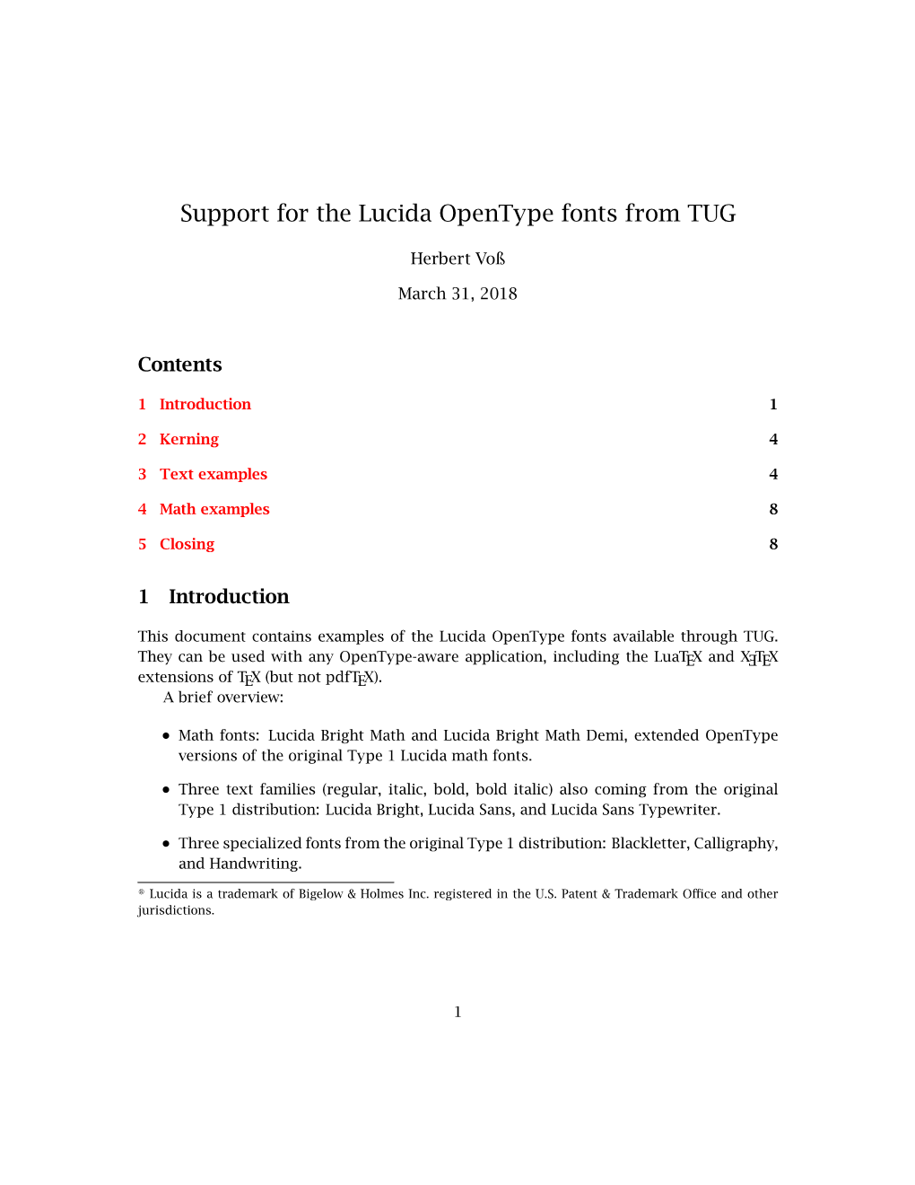 Support for the Lucida Opentype Fonts from TUG