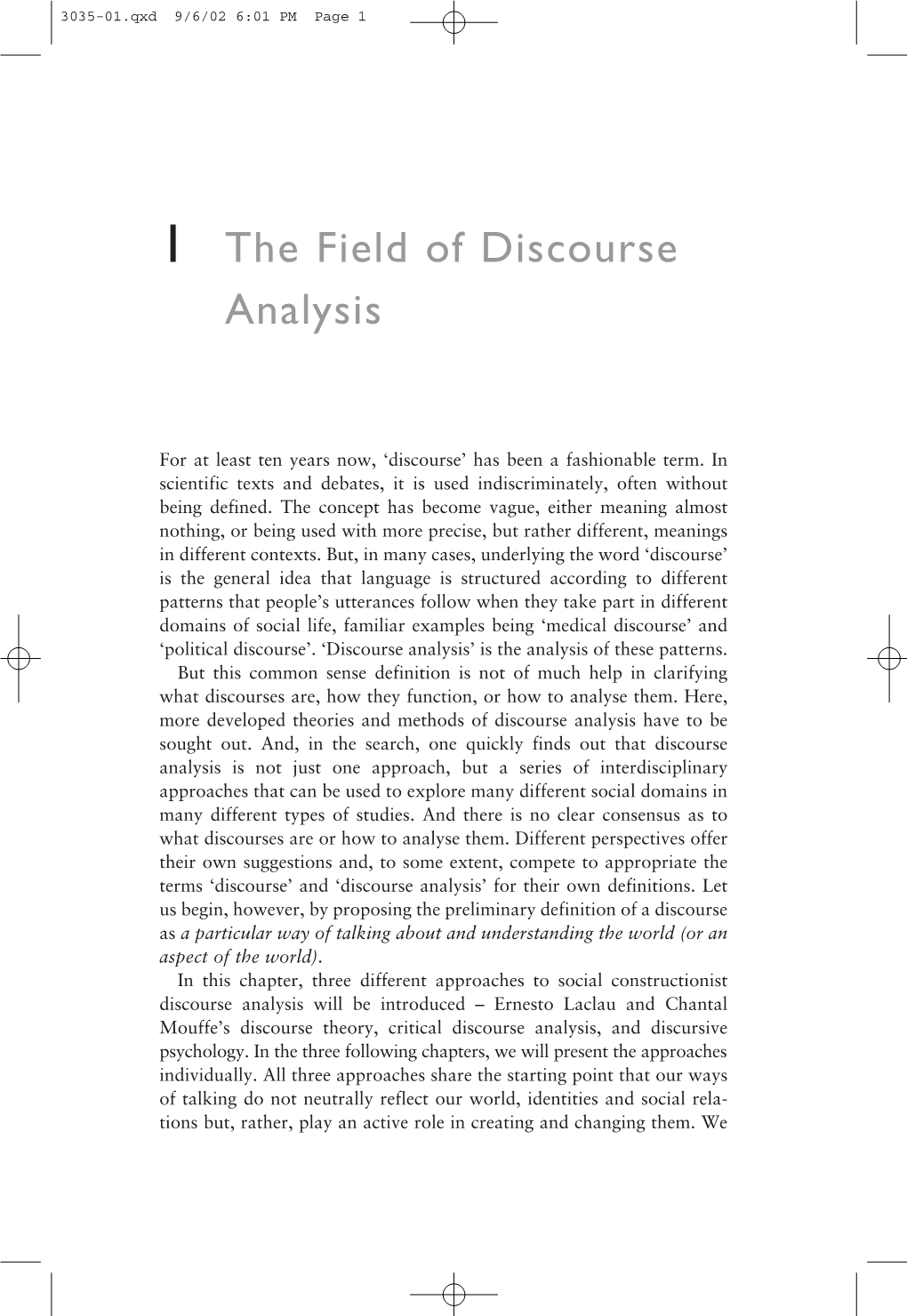 1 the Field of Discourse Analysis