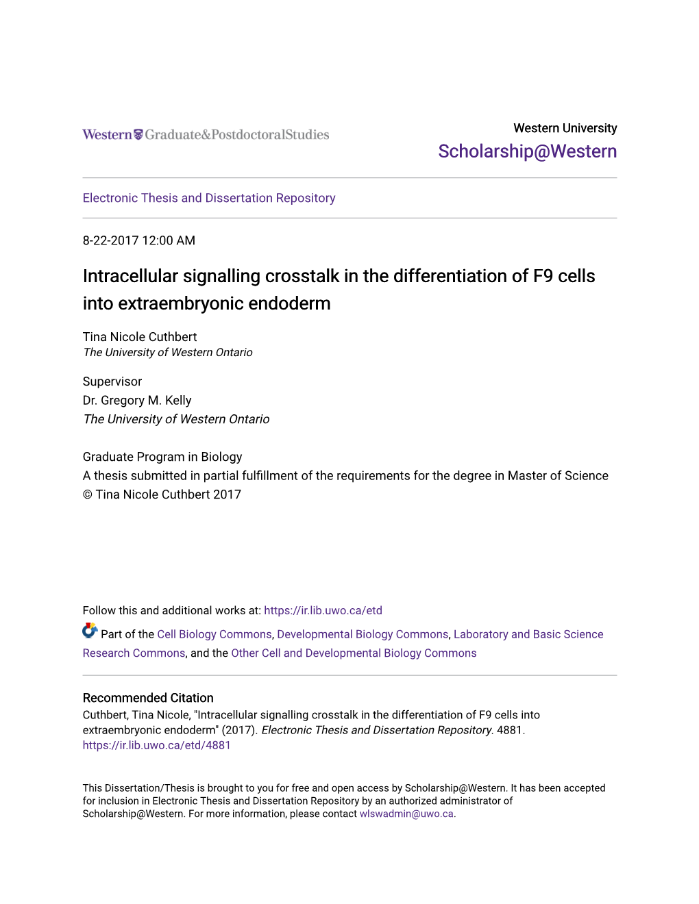 Intracellular Signalling Crosstalk in the Differentiation of F9 Cells Into Extraembryonic Endoderm