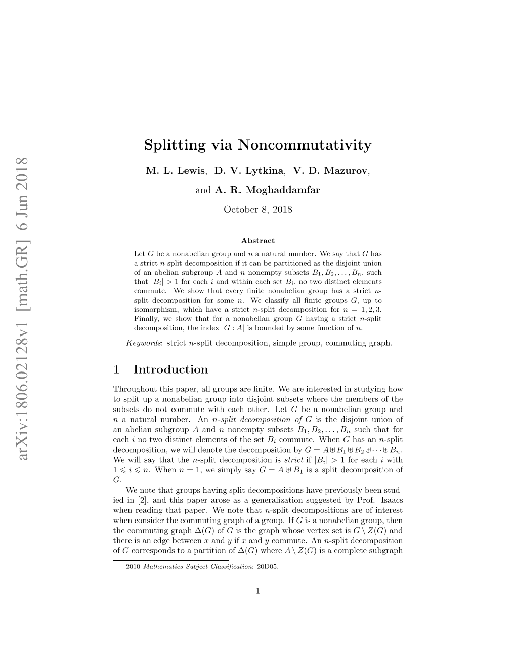 Arxiv:1806.02128V1 [Math.GR]