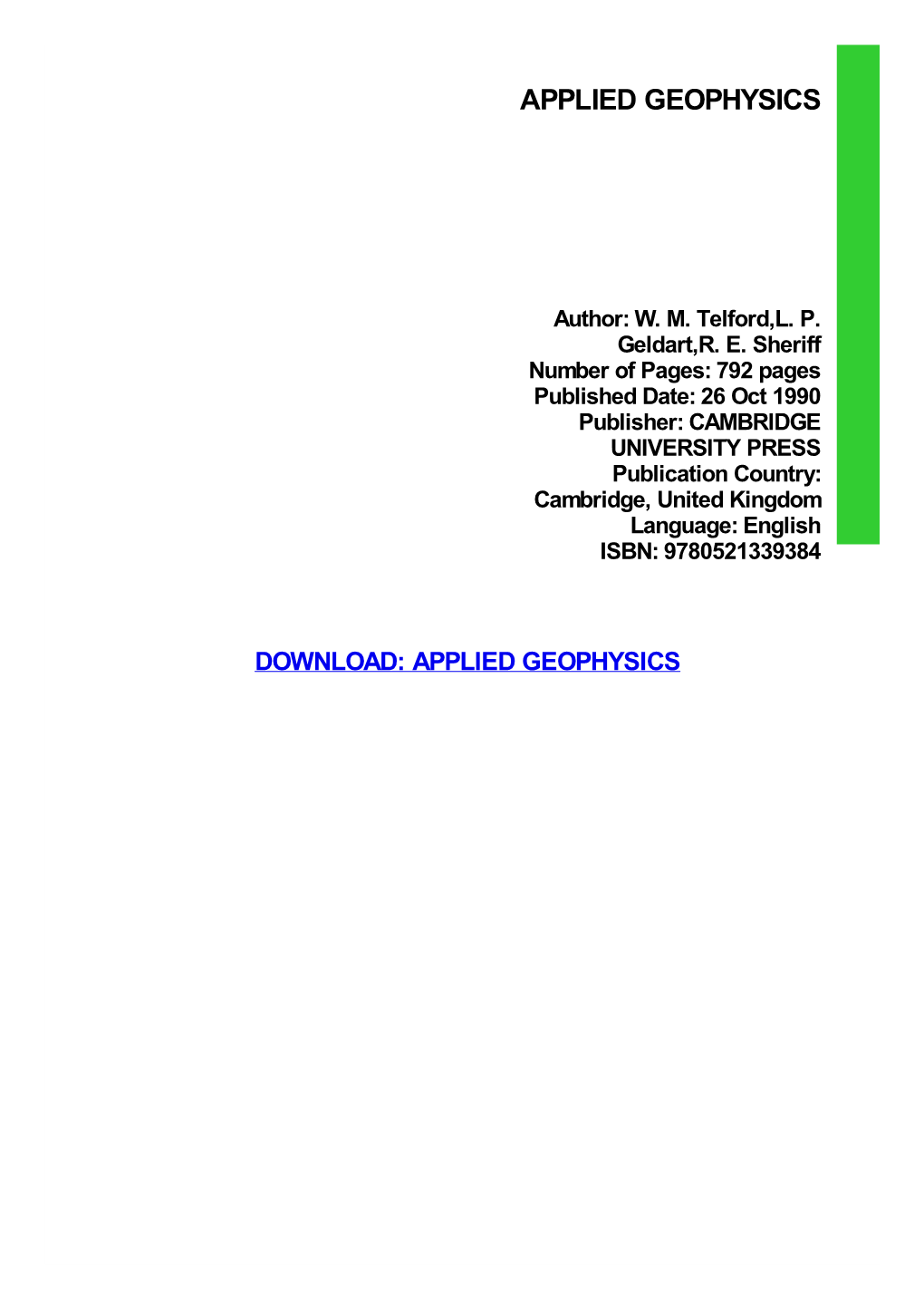 {Dоwnlоаd/Rеаd PDF Bооk} Applied Geophysics Kindle