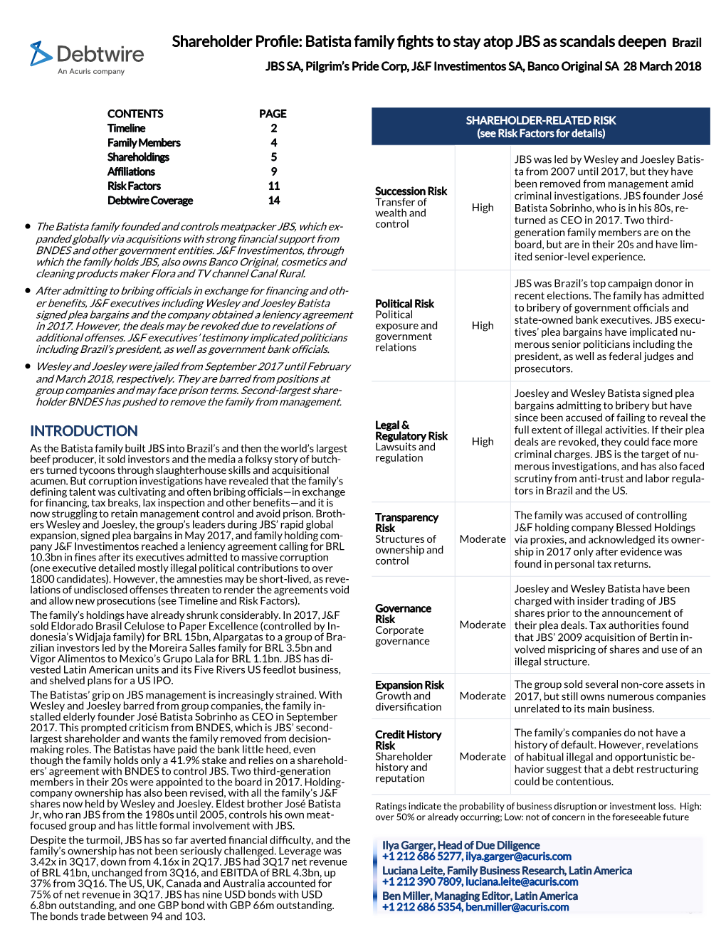 Debtwire Shareholder Profile: Batista Family Fights to Stay Atop JBS As Scandals Deepen