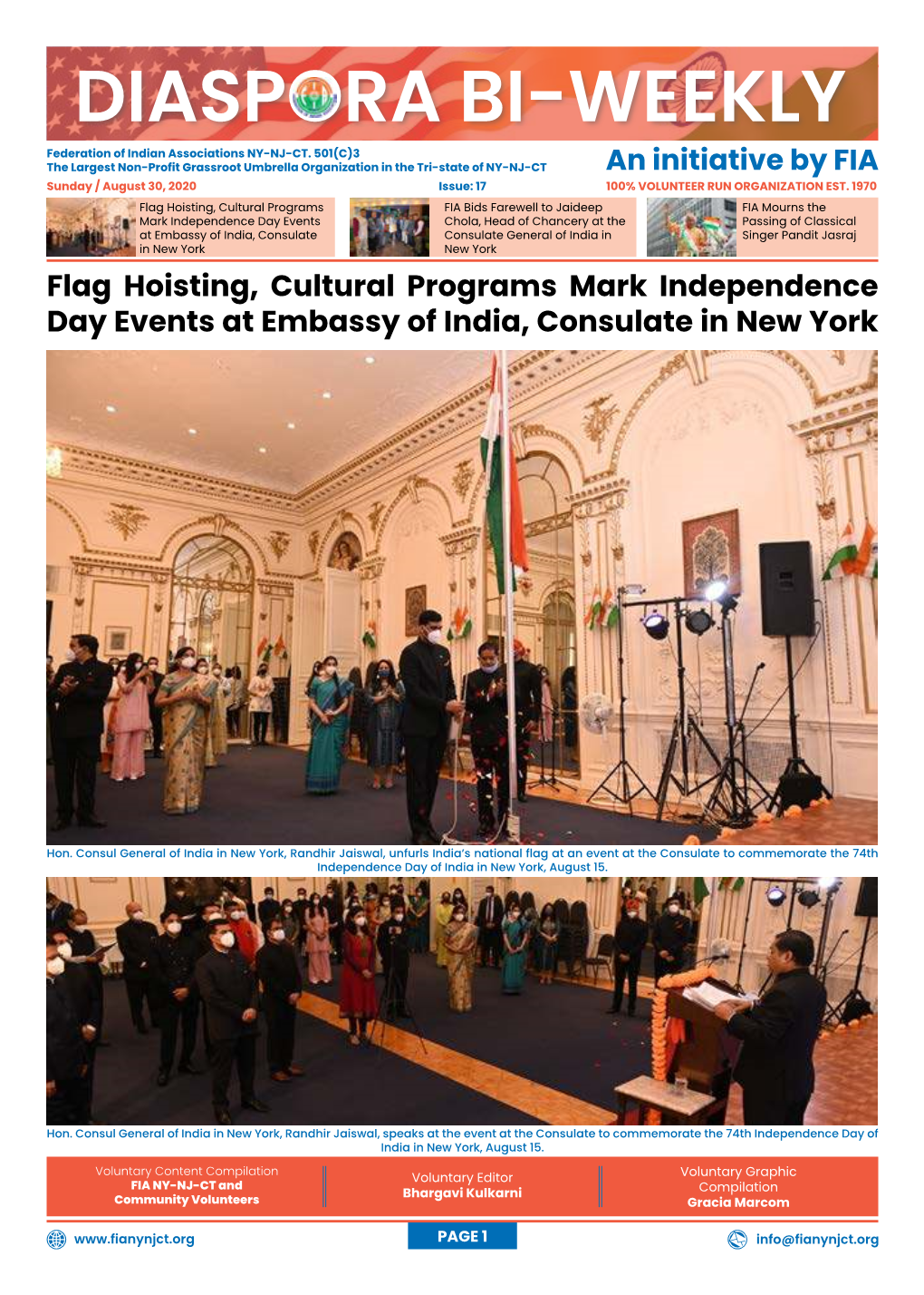 Flag Hoisting, Cultural Programs Mark Independence Day Events at Embassy of India, Consulate in New York